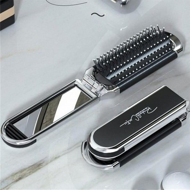 Cepillo de Pelo Plegable Portátil con Espejo - Peine de Viaje para Mujer con Función de Masaje, Tamaño Bolsillo, Material Abs, Ideal para Bolso y Maquillaje.