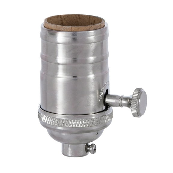 B&P Lamp® 3-Way, Turned Brass Lamp Socket (E26) with Satin Nickel finish, no UNO thread