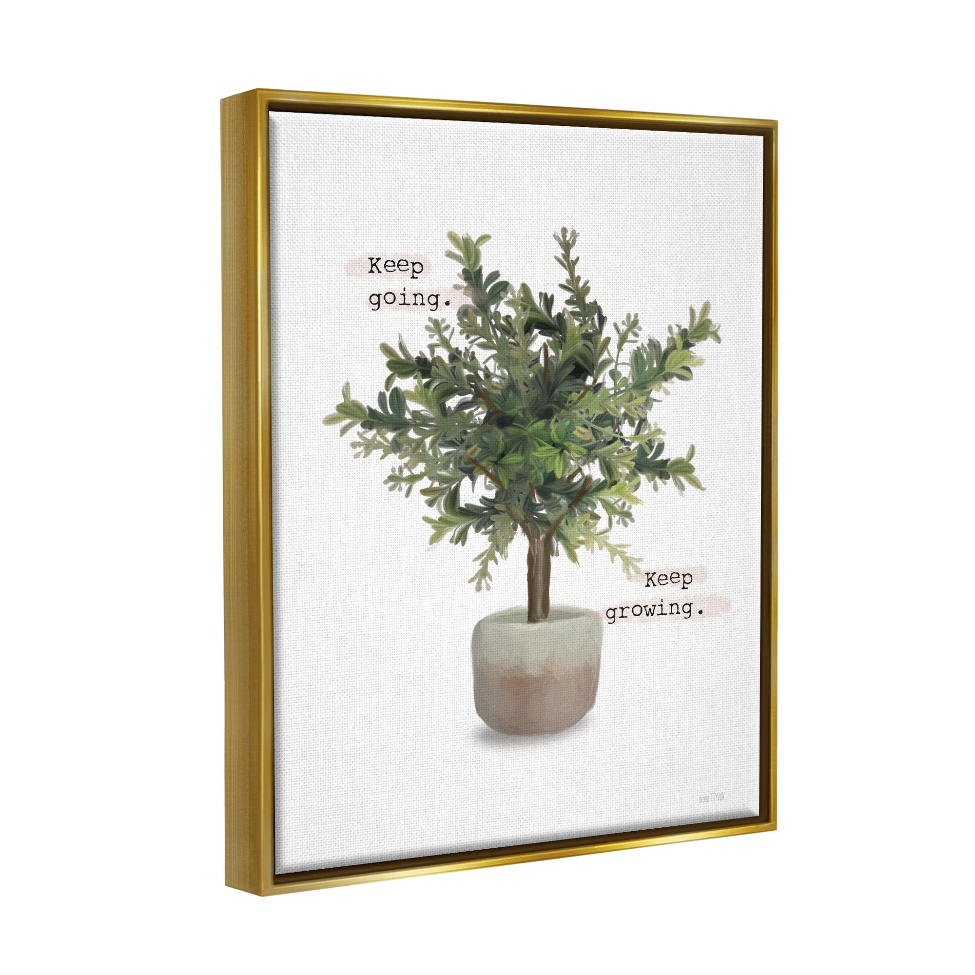 Stupell Keep Going & Growing Potted Plant Botanical & Floral Painting Gold Floater Framed Art Print Wall Art