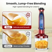 VAVSEA Immersion Blender, 1100W 5-in-1 Hand Blender, 24-Speed Stick Blender for Small Kitchen, Splash-Resistant Handheld Blender Mixer with Turbo Mode for Smoothies, Baby Food, Red