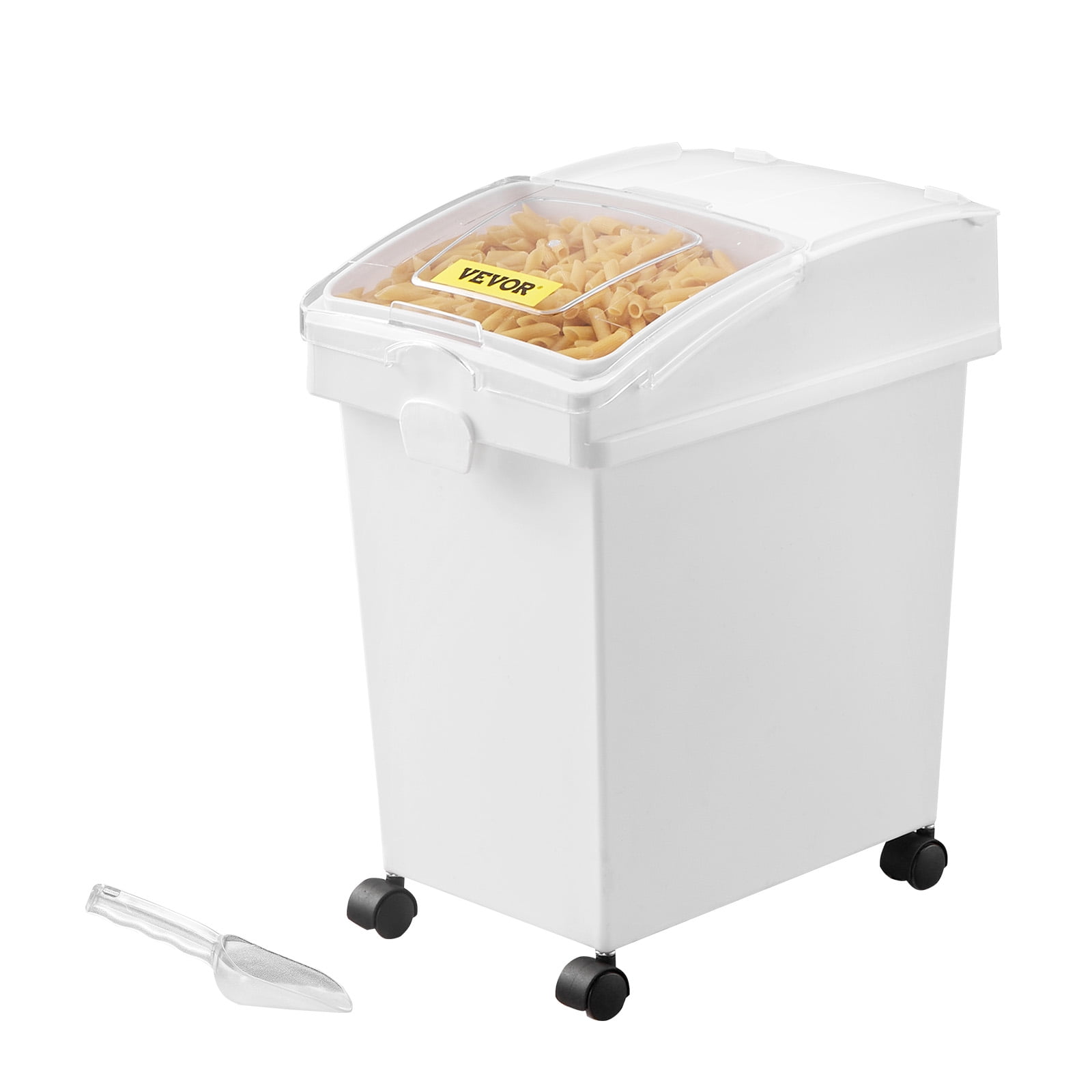 VEVORbrand Ingredient Bin, 6.6 Gallons Capacity Ingredient Storage Bin, 3 Pcs/Set, PP Material Flour Bins On Wheels, White Shelf with Scoop and Sliding Lid, Commercial Storage Bins