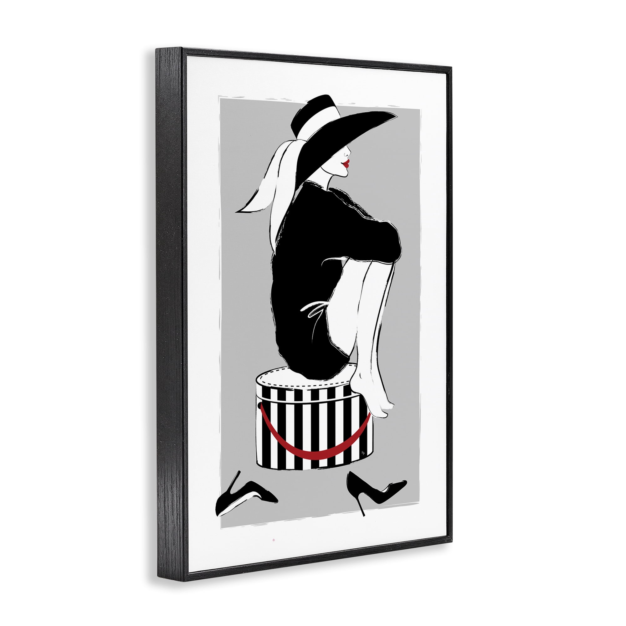 Stupell Industries Sitting On Hat Box Novelty Painting Black Framed Art Print Wall Art, 12 x 18
