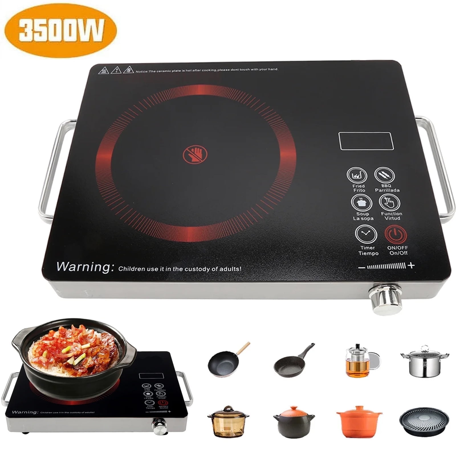Electric Ceramic Stove, 3500W Portable Cooktop, Infrared Induction Cooker Hot Plate Knob Control Temperature & Touch Control, One-piece Panel, for All Cookware