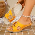 thumbnail image 3 of Rokment Metallic Buckles Wedge Slip on Open Back Dressy Sandals for Women Ladies 2026 Fashion Casual Leather Platform Slides High Heels Mules Summer Yellow Size 6.5, 3 of 6