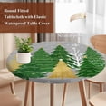 thumbnail image 4 of Grey Christmas Tree Round Tablecloth, Fitted Table Cover with Elastic for 36"-44" Round Tables, Green Golden Xmas Tree Snowflake Winter Table Cloth Outdoor Indoor Dinning Party Waterproof Tablecloths, 4 of 7