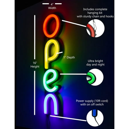 Led Open Sign For Business Vertical Neon Style Light Signs Neon Style Open Light Signs