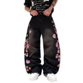 thumbnail image 2 of Mrmall Mens Baggy Wide Leg Jeans Flower Embroidered Loose Fit Y2K Hip Hop Streetwear Denim Pants, 2 of 6