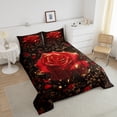 thumbnail image 3 of Red Gold Rose Floral King Comforter Set,Romantic Flower Bedding Set Valentines Day Gifts Women,Green Leaf Plant Quilt Bed Set Country Flowers Bed Comforter Set 3Pcs, 3 of 5
