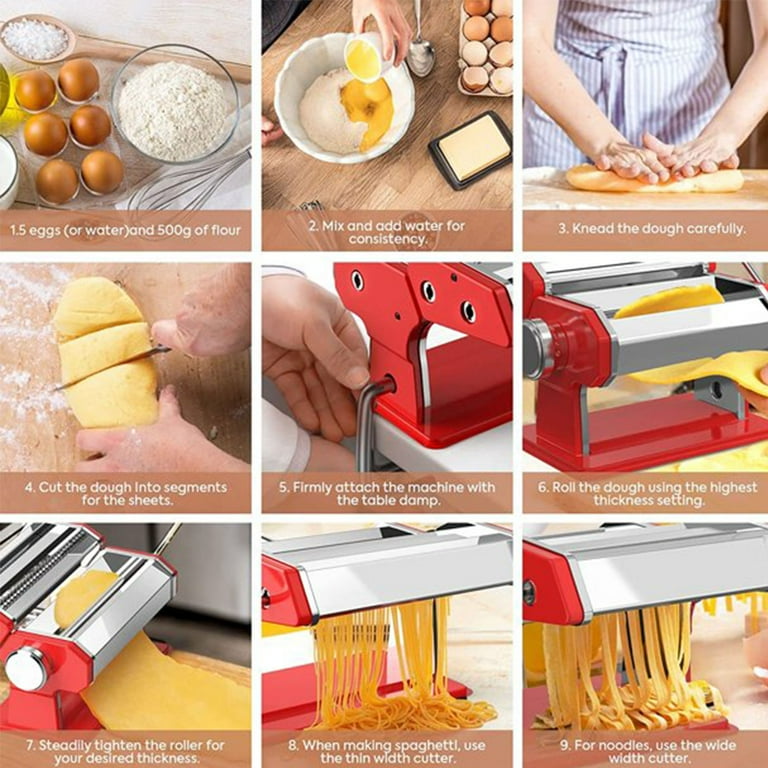 Qhomic Homemade Pasta Maker Machine, Manual Hand Press with 7 Adjustable  Thickness Settings Dough Roller for Fresh Fettuccine, Lasagna, Ravioli and  Spaghetti 