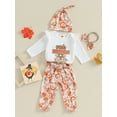 thumbnail image 4 of GXFC Preemie Girls Thanksgiving Outfits Clothes 3M 6M 9M 12M Infant Girls Long Sleeve Letter Print Romper+Turkey Print Pants+Headband 3Pcs Thanksgiving Day Clothing for Newborn Girls, 4 of 9