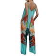 thumbnail image 4 of Gaecuw Jumpsuit for Women 2023 Sleeveless Cold Shoulder Spaghetti Strap Backless Overall Square Neck Band Collar Floral Printed Onesie One Piece Outfits Boho Pants High Waisted Wide Leg Summer Romper, 4 of 4
