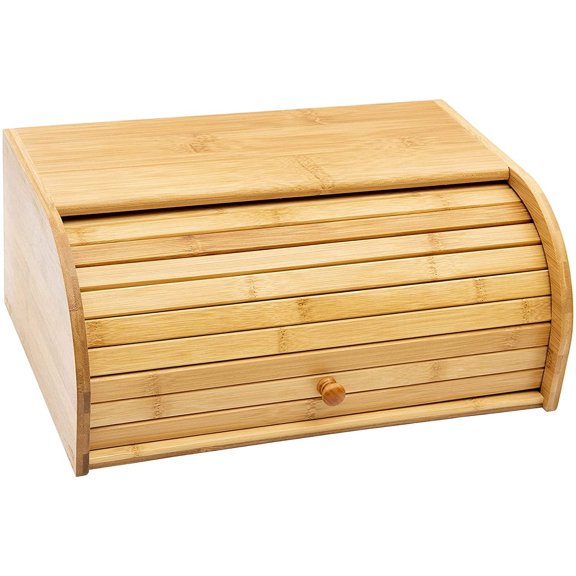 DECOMIL Compact Bamboo Bread Box with Roll-Top Lid, Wooden Storage Box for Kitchen Countertop, Keeps Homemade Bread Fresh