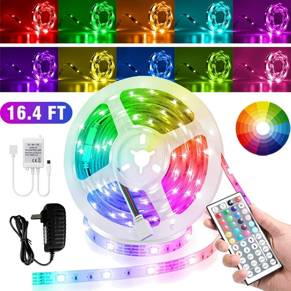 16.4 FT LED Strip Lights, 5050 SMD RGB LED Light Strip with Remote Control,300 LEDs Color Changing (44 Key Remote)