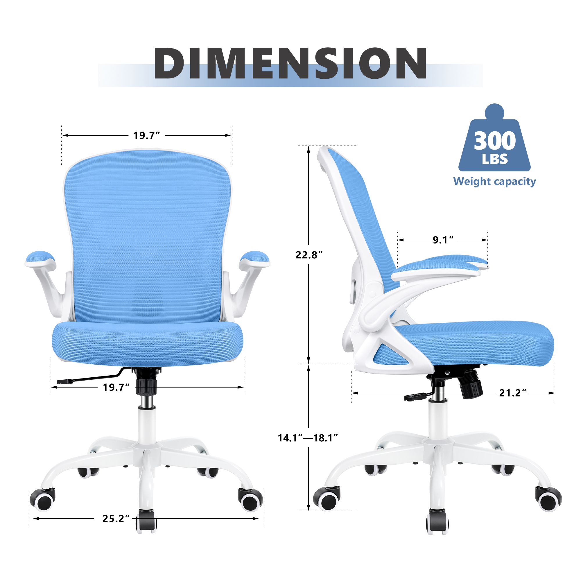 ATHOPE Office Chair, Ergonomic Desk Chair with Flip Up Armrests, Height Adjustable Computer Chair with Lumbar Support, Blue