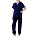 thumbnail image 1 of Pisexur Women's Scrub Set Solid Color Stretch Medical Uniform Scrub Set V Neck Short Sleeve Work Top Cargo Tapered Jogger Pants With Pockets, 1 of 3
