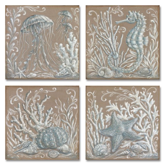 Ocean Wonder; Lovely Brown and Blue Under the Ocean Set; Four 12 x12 Paper Prints