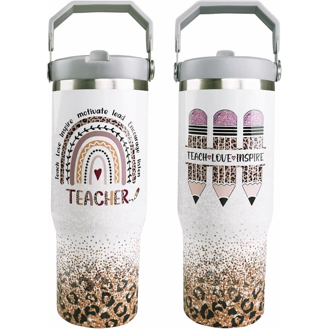 Teacher Tumbler Teacher Gifts for Women - Birthday, Appreciation Week, Teacher Day, Back to School Gifts for Teacher, 30oz Teacher Appreciation Tumbler with Handle and Flip Straw