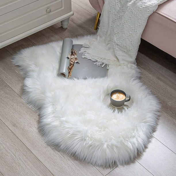Faux Sheepskin Fur Area Rug Luxury, Faux Sheepskin Rug White Assorted Sizes