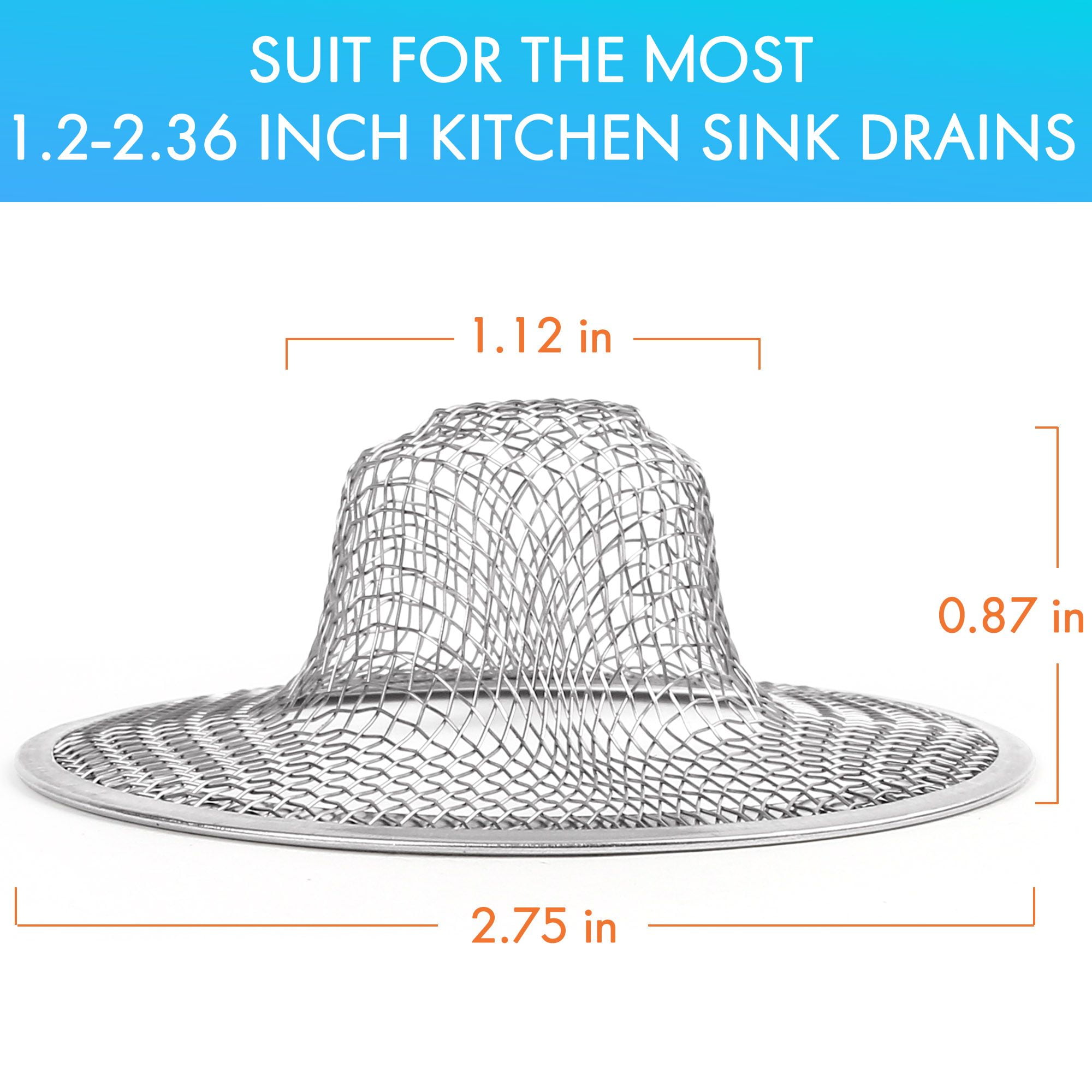 Lotfancy 2 Kitchen Sink Strainer, 4.5 in Stainless Steel Mesh Drain Strainer, Silver