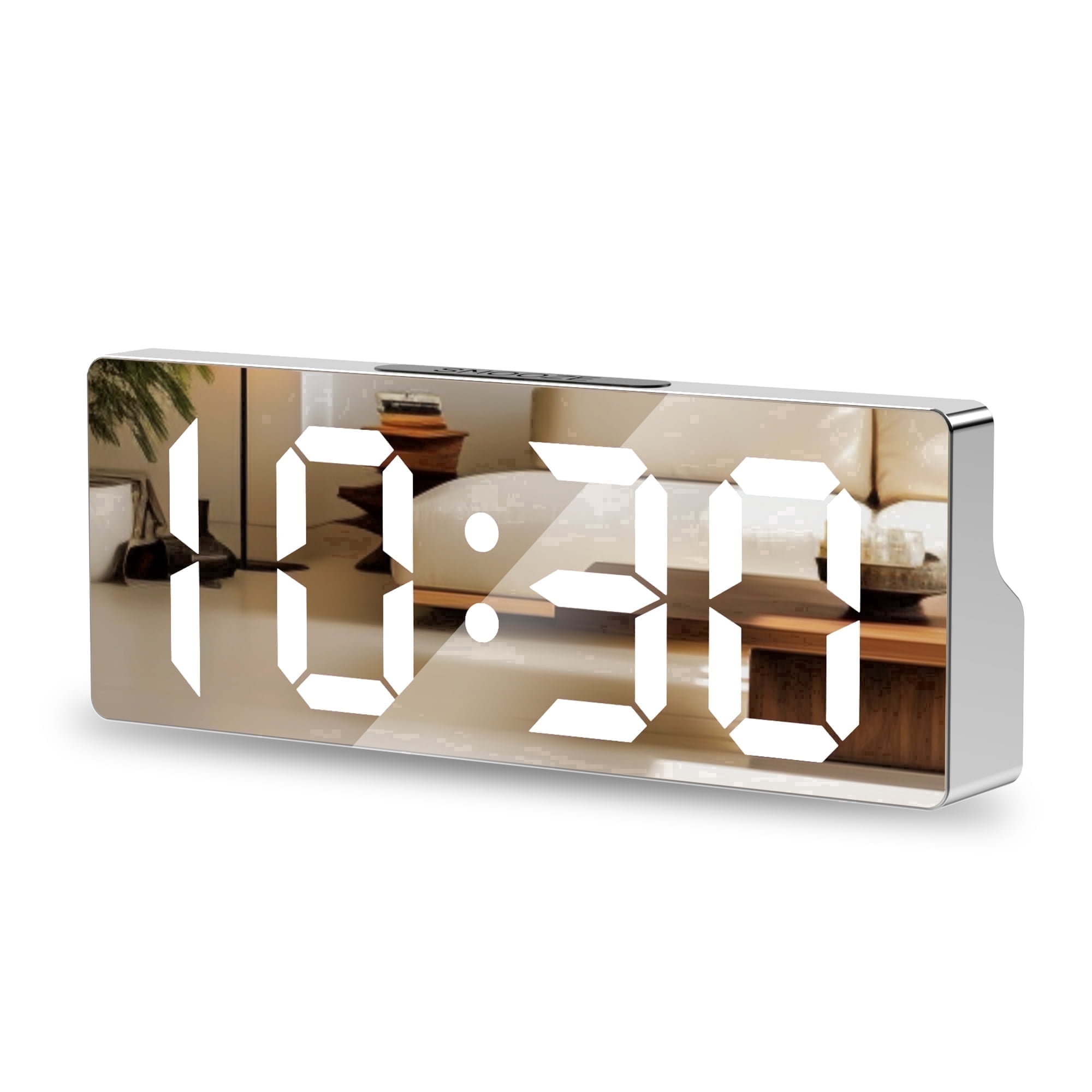 VOLIVO LED Digital Alarm Clock, Mirror Surface, Voice Control, 3 Brightness Levels, Snooze, Date