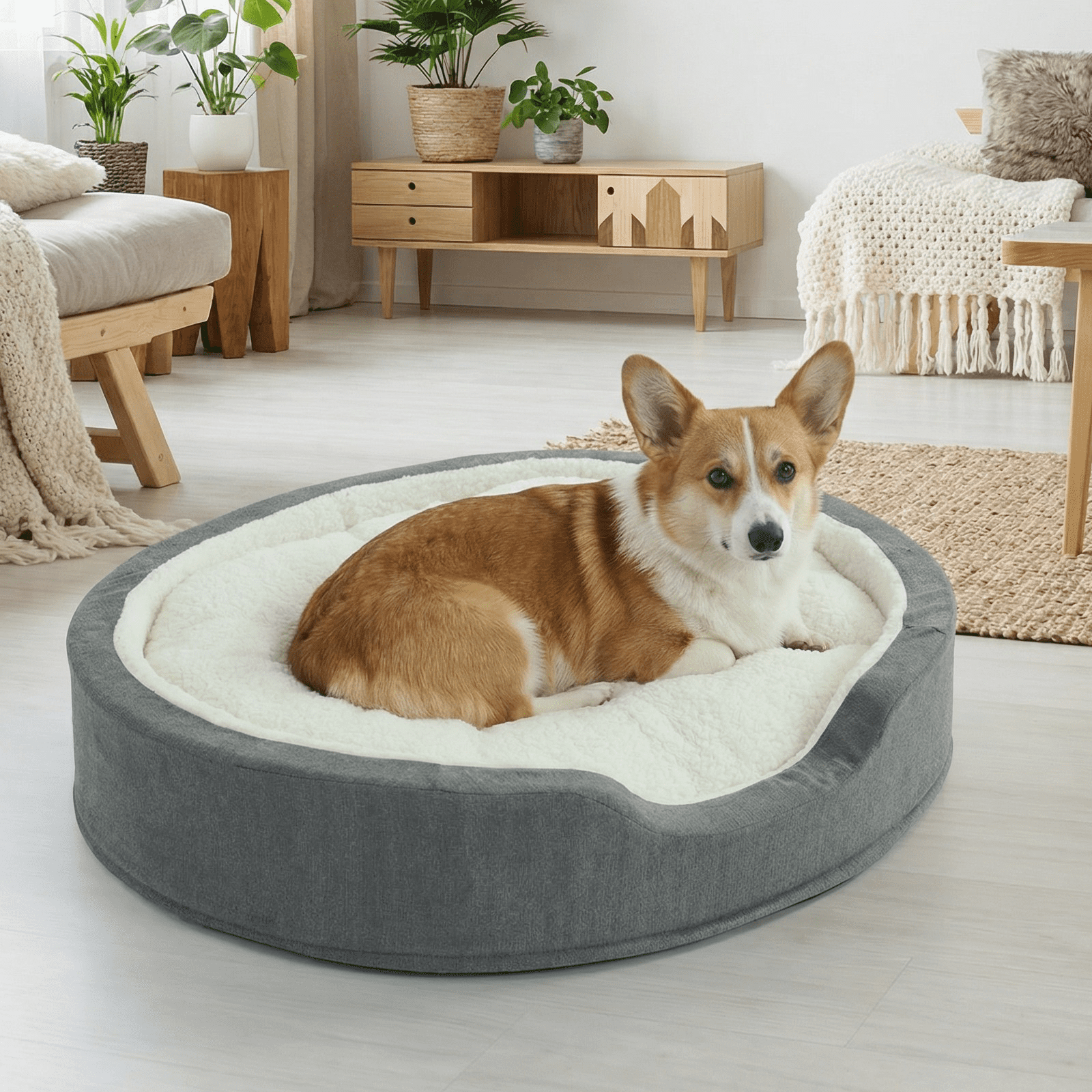 Pawsis Donut Dog Bed for Large Dogs -Calming Round Pet Bed with Removable&Washable Cover
