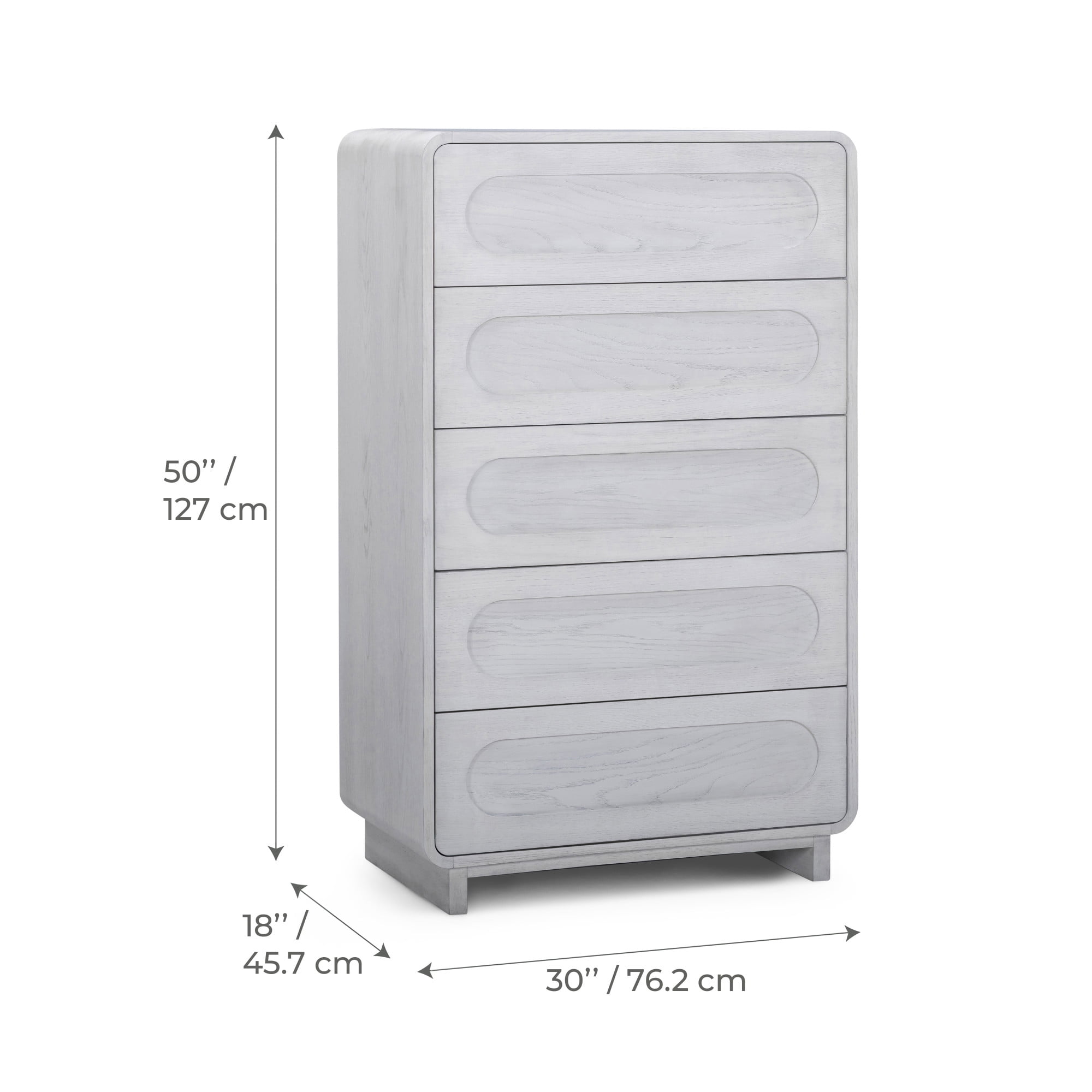 Tenley Mid-Century 5-Drawer Chest Dresser in White - Teamson Home: Push-Open Drawers, Wooden Construction with Real Oak Veneer