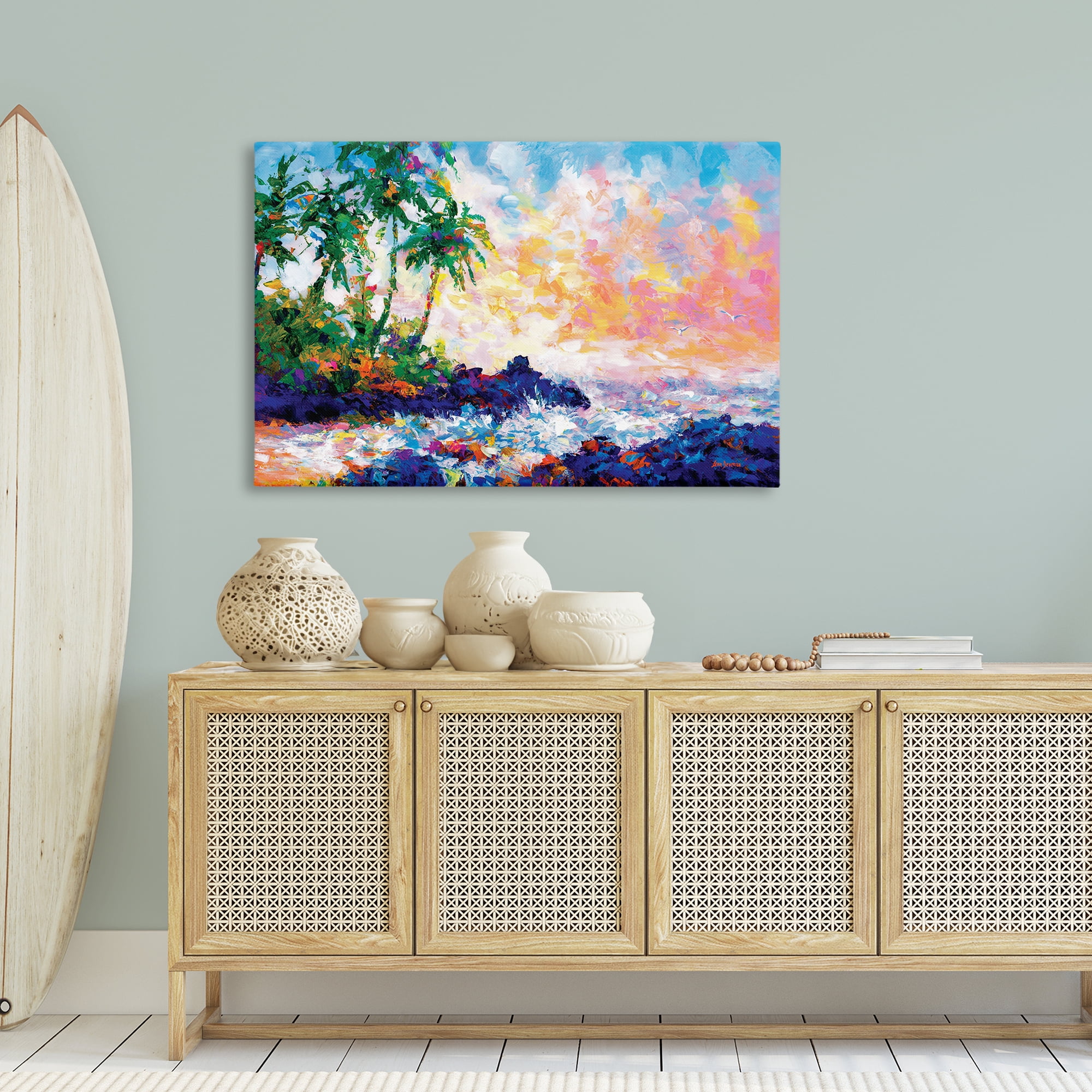 Stupell Industries Waves on Tropical Beach Landscape Painting Gallery Wrapped Canvas Art Print Wall Art, 45 x 30