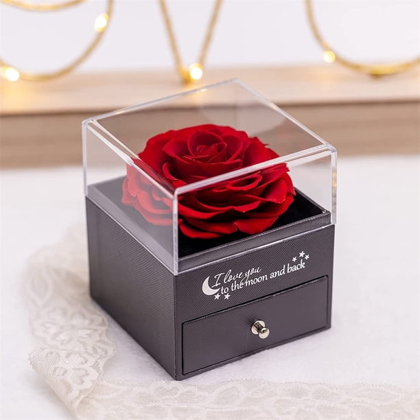 Collar de amor con circonita hueca, joyería para mujer, collar de San Valentín, regalo, caja de regalo con flor inmortal