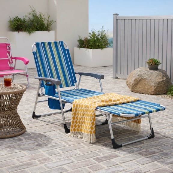 Topcobe 5-position Outdoor Folding Chaise Lounge Chair, Outdoor Patio Furniture for Garden Backyard Pool Deck-Blue and Green