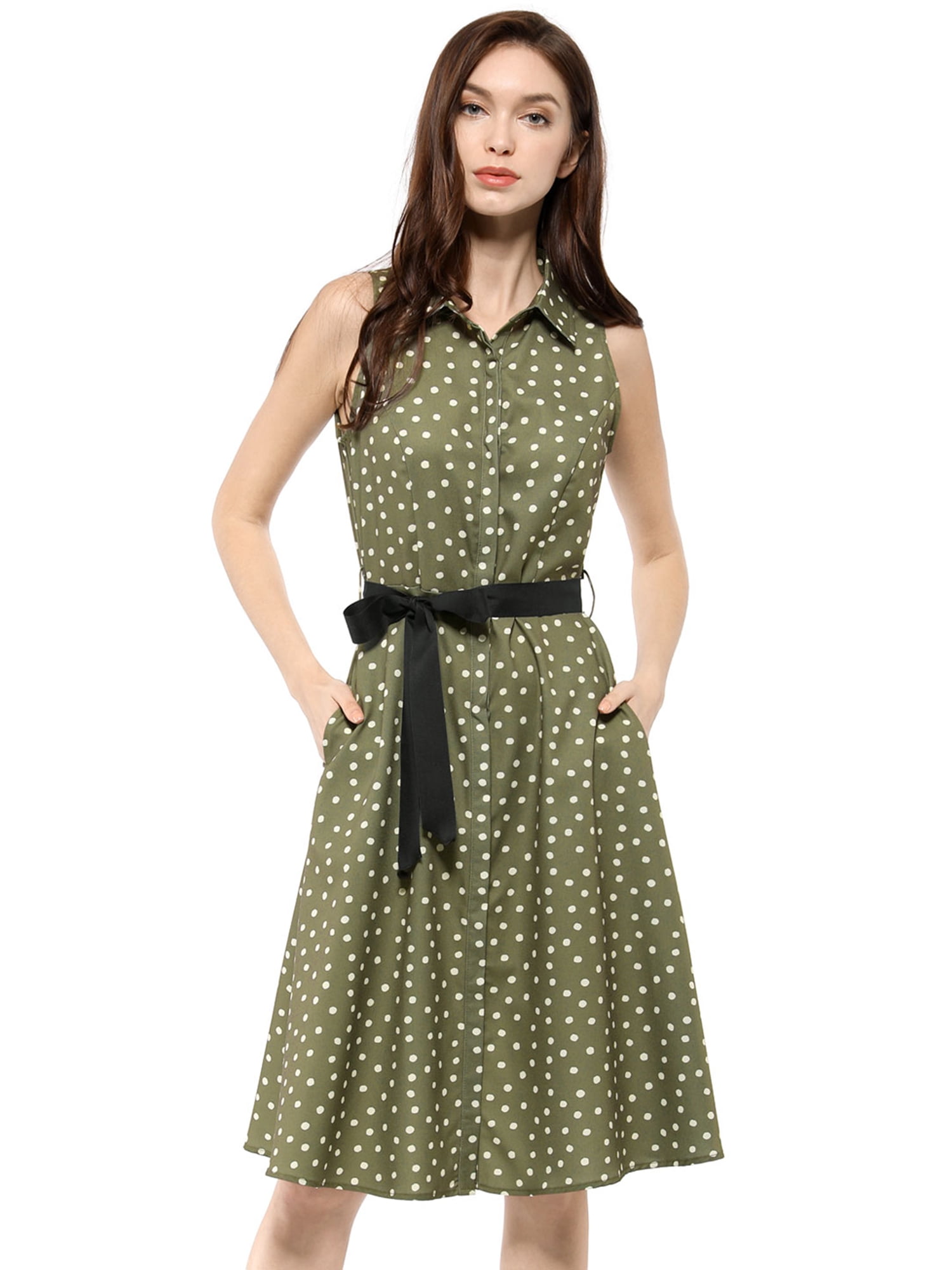 green polka dot shirt dress