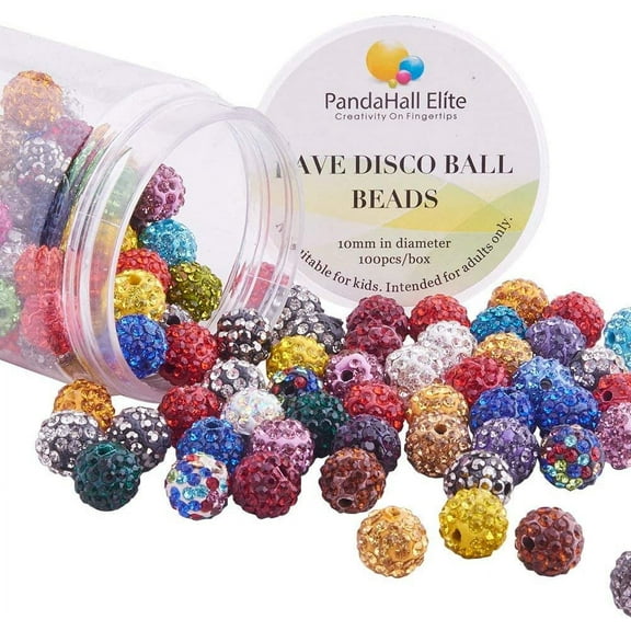 10mm Disco Ball Clay Beads Mixed Colors Pave Rhinestones Spacer Round Beads about 100pcs