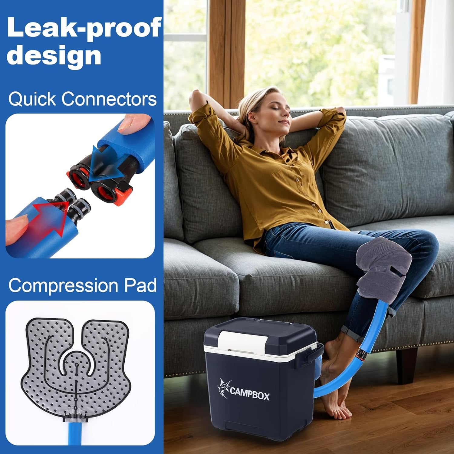 Cold Ice Machine for Knee Therapy System Knee/Joint Pad, Cooling Reservoir and Quiet Bump