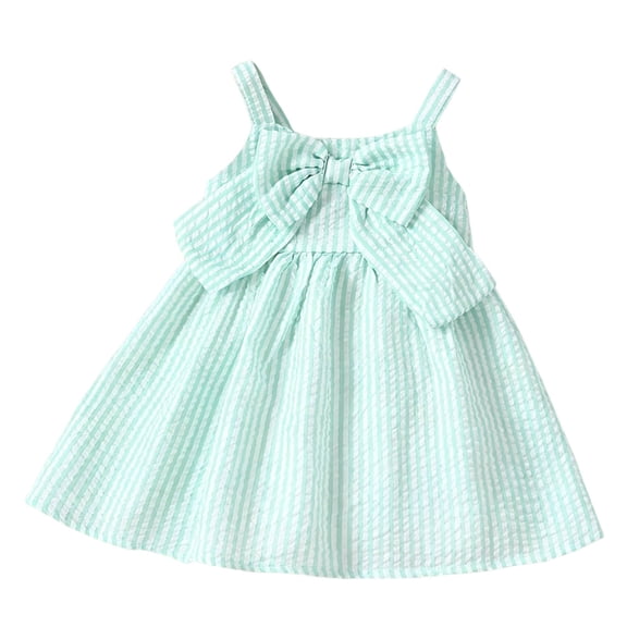 IFNWSV Toddler Girl Dress Sleeveless Striped Bow Detail Loose Fit Casual Soft and Breathable Polyester Sundress Mint Green 3-6 Months