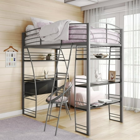 Dhp Studio Twin Loft Bed With, Bunk Bed With Built In Desk