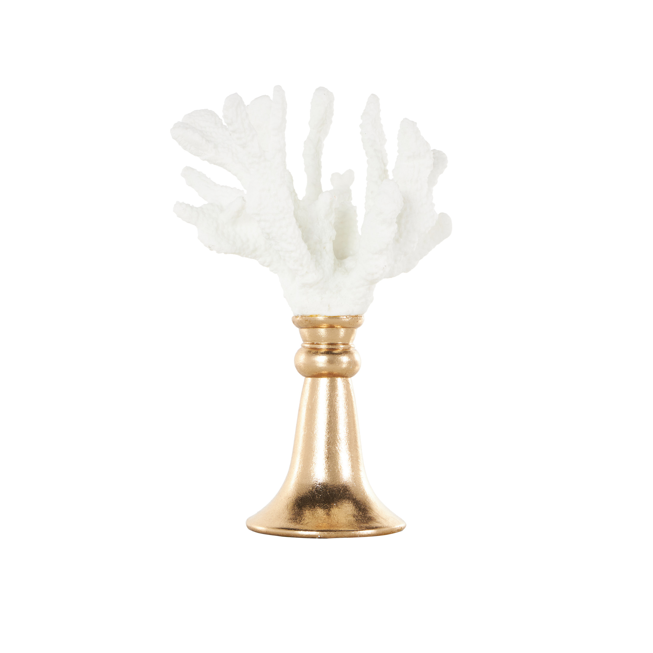 8" x 13" White Resin Textured Coral Sculpture with Round Copper Base, by DecMode