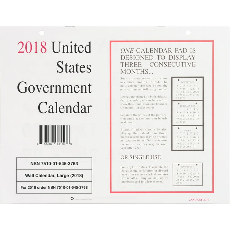 Unicor Fed Monthly Wall Calendar, Assorted - Walmart.com