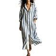 thumbnail image 2 of Guieoi Womens Dresses V-Neck Striped Casual Long-Sleeve Long Cardigan Shirt with Pockets Maxi Dress Blue XL, 2 of 9
