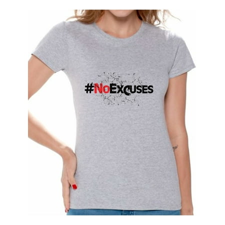 Awkward Styles Women's No Excuses Hashtag Graphic T-shirt Tops Fitness Gym Workout Motivation