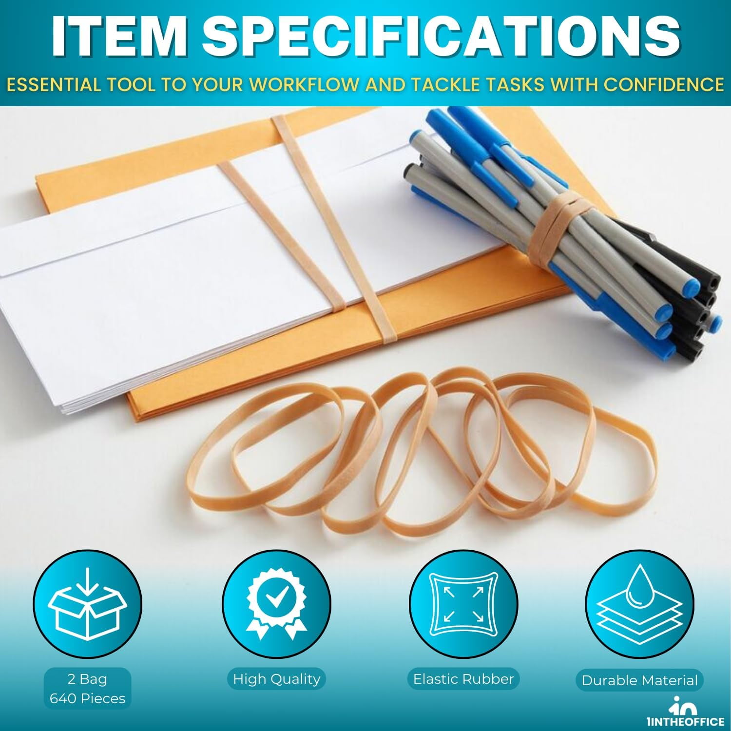 1InTheOffice Rubber Bands #64, Thick Rubber Bands, Heavy Duty Rubber Bands, Beige, Size 64, 320 Bands/Pack, 2 Pack