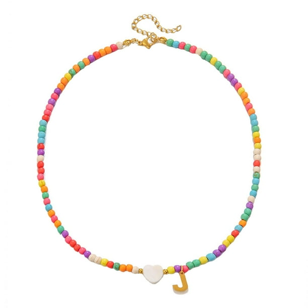 Collar de joyería con cuentas en forma de letras para mujer. Collar con iniciales bordadas en cuentas para mujer.