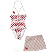 Angle View: Sand N Sun - Girls' Watermelon Swimsuit with Cover-Up Skirt