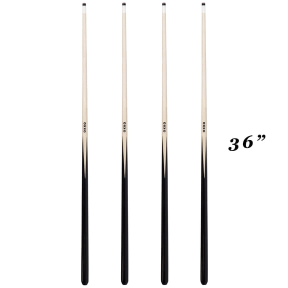 OKKO 1-Piece Pool Billiard House Bar Short Cue Sticks 36”, Screw-On Tip, Pack of 4 (~5-6 oz)