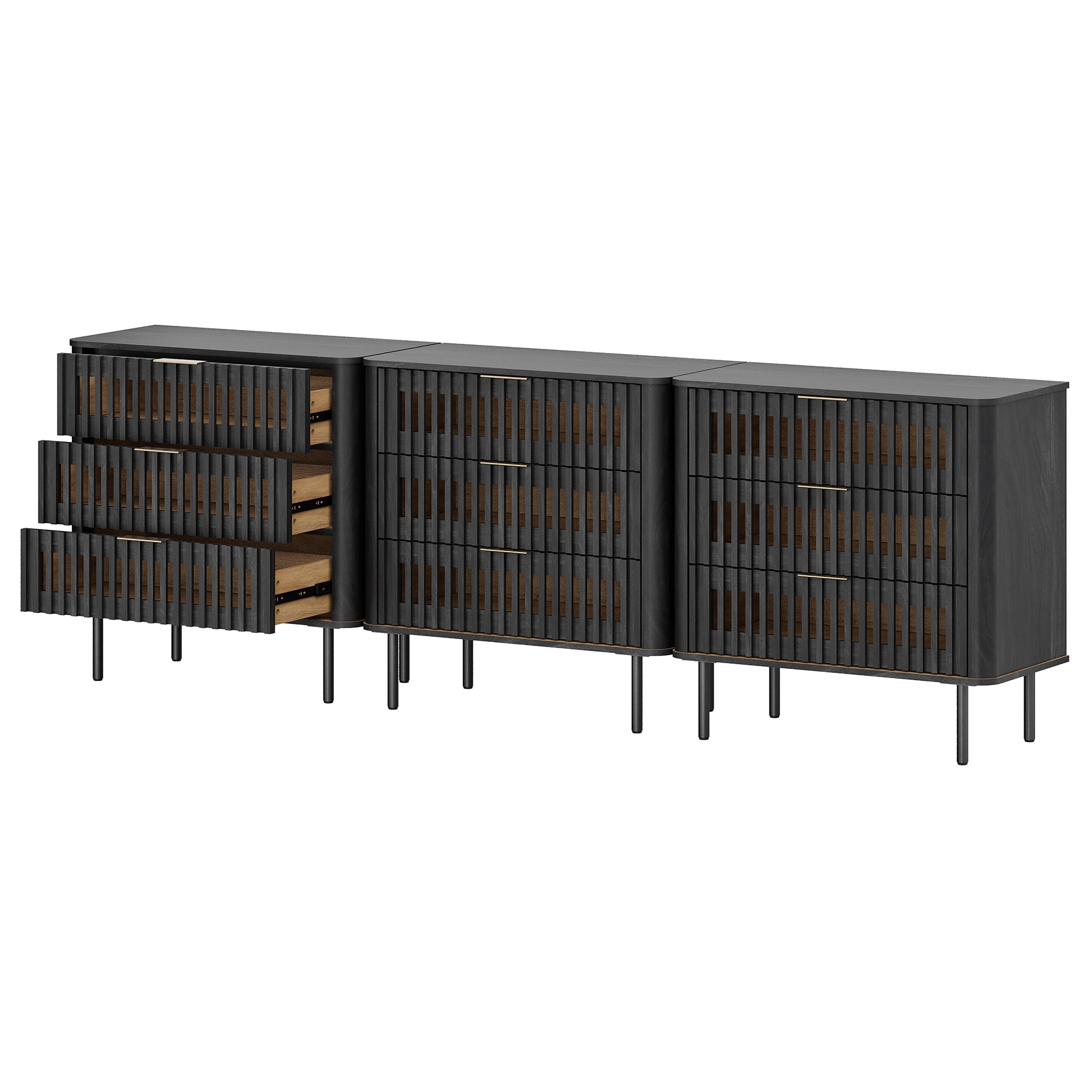 94.5"W Sideboard Buffet Cabinet with Storage, Fluted Kitchen Buffet Storage Cabinet with 9 Drawer, Large Coffee Bar Cabinet, Modern Buffet Table for Dining Living Room, Black