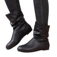 thumbnail image 2 of IEMIEMIEM Women's Leather Slouchy Ankle Flat Boots Low Heel Booties with Comfortable Soft Casual Fall Winter Fashion Slip On Short Boots 9 Wide Black, 2 of 7