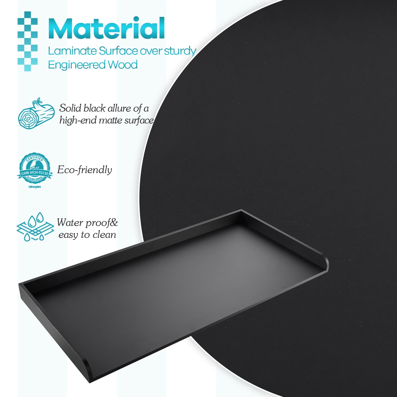 Kaboon Washer Dryer Countertop with Edge Rails, 28" x 58", Black