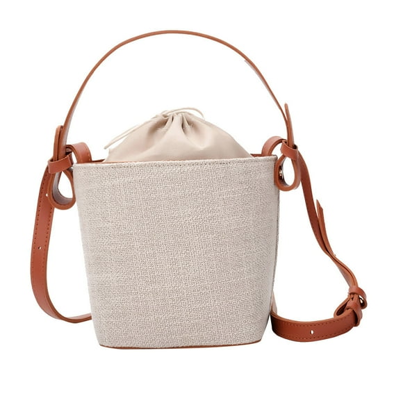Women Vintage Beach Straw Bag Burlap Sling Bucket Bag Beach Bag Messenger Bag
