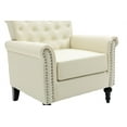 thumbnail image 6 of Modern Accent Chair, Velvet Upholstered Single Sofa with Tufted Wingback and Wooden Legs, Upholstered Lounge Armchair with Nailhead Trim, Reading Chair for Living Room Bedroom Office, Beige, 6 of 7