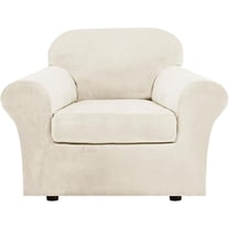 Velvet Plush Couch Cover Stretch 2 Piece Chair Cover Chair Slipcover Washable Furniture Protector Couch Soft with Elastic Bottom Armchair Cover- beige