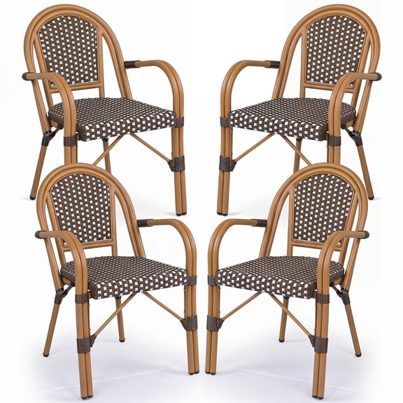 Gymax Outdoor French Bistro Chairs Set of 4 w/ Armrests Galvanized Metal Frame