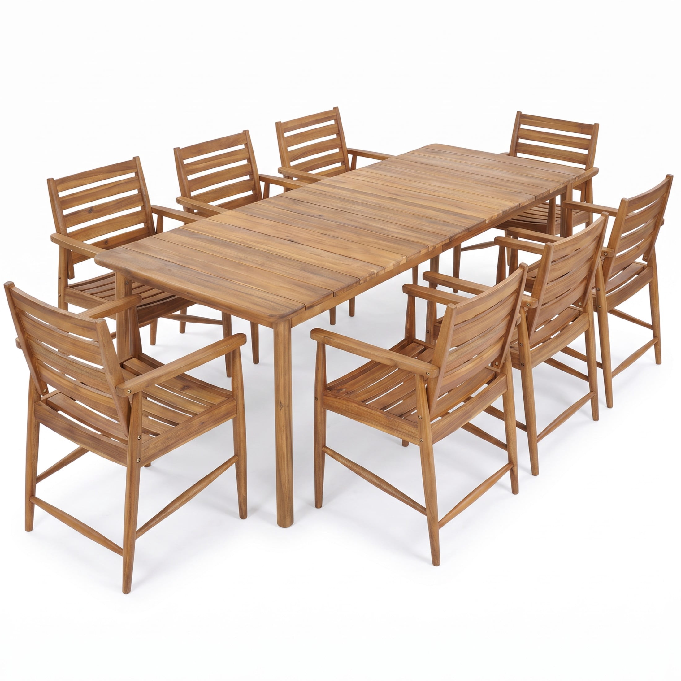 Christopher Knight Home 9-Piece Outdoor Acacia Wood Dining Set, 79" Table with Rustic Chairs, Teak